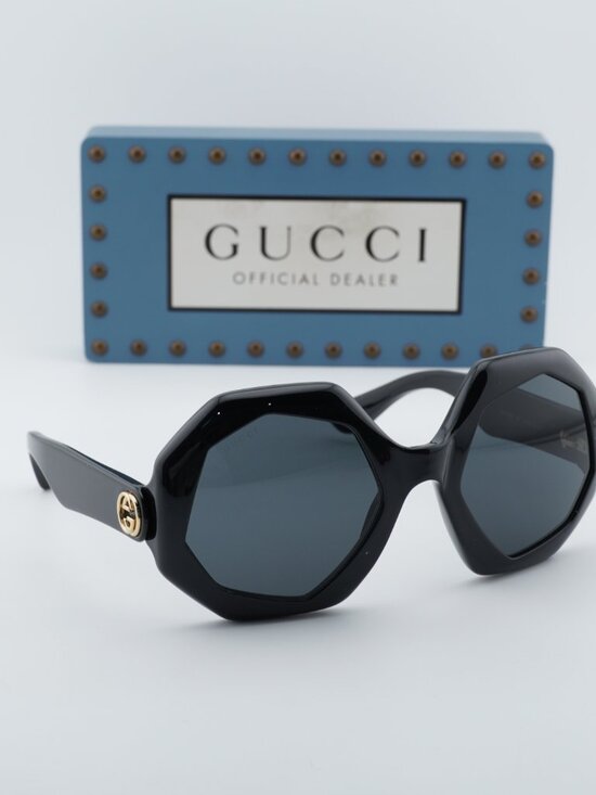 Gucci GG1242S 001 Women Geometric Sunglasses - Black / Grey main image 6